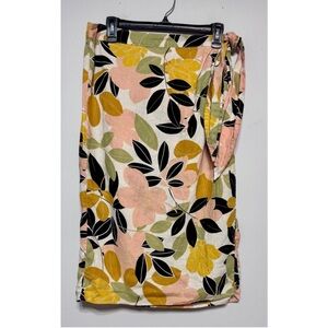 Rachel Zoe Linen Skirt with Yellow and Black Floral Design